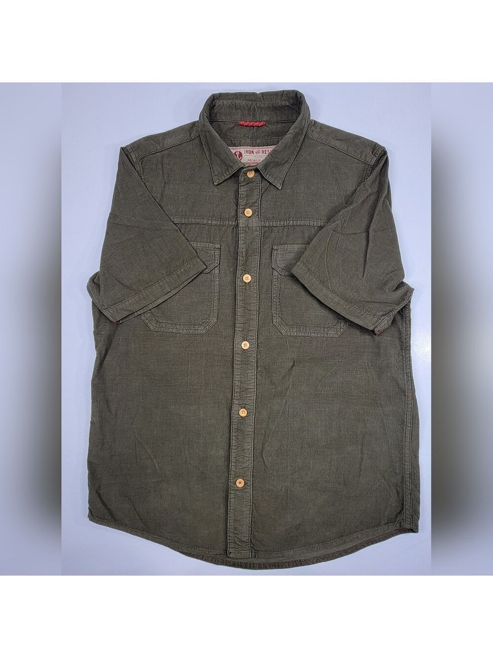 Iron and Resin Herman Shirt Mens Small S Corduroy Green Flap Pockets Huckberry
